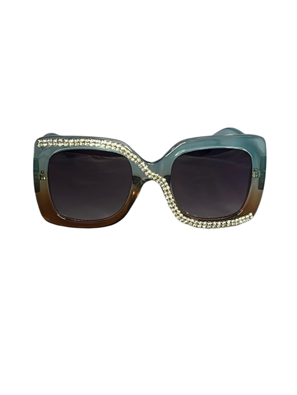 BLUE/BROWN SQUARE RHINESTONES SUNGLASSES W/FREE CASE